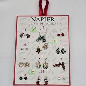 Napier Festive Earrings Set - Red, Green, Gold 12 Days Of Holiday Christmas